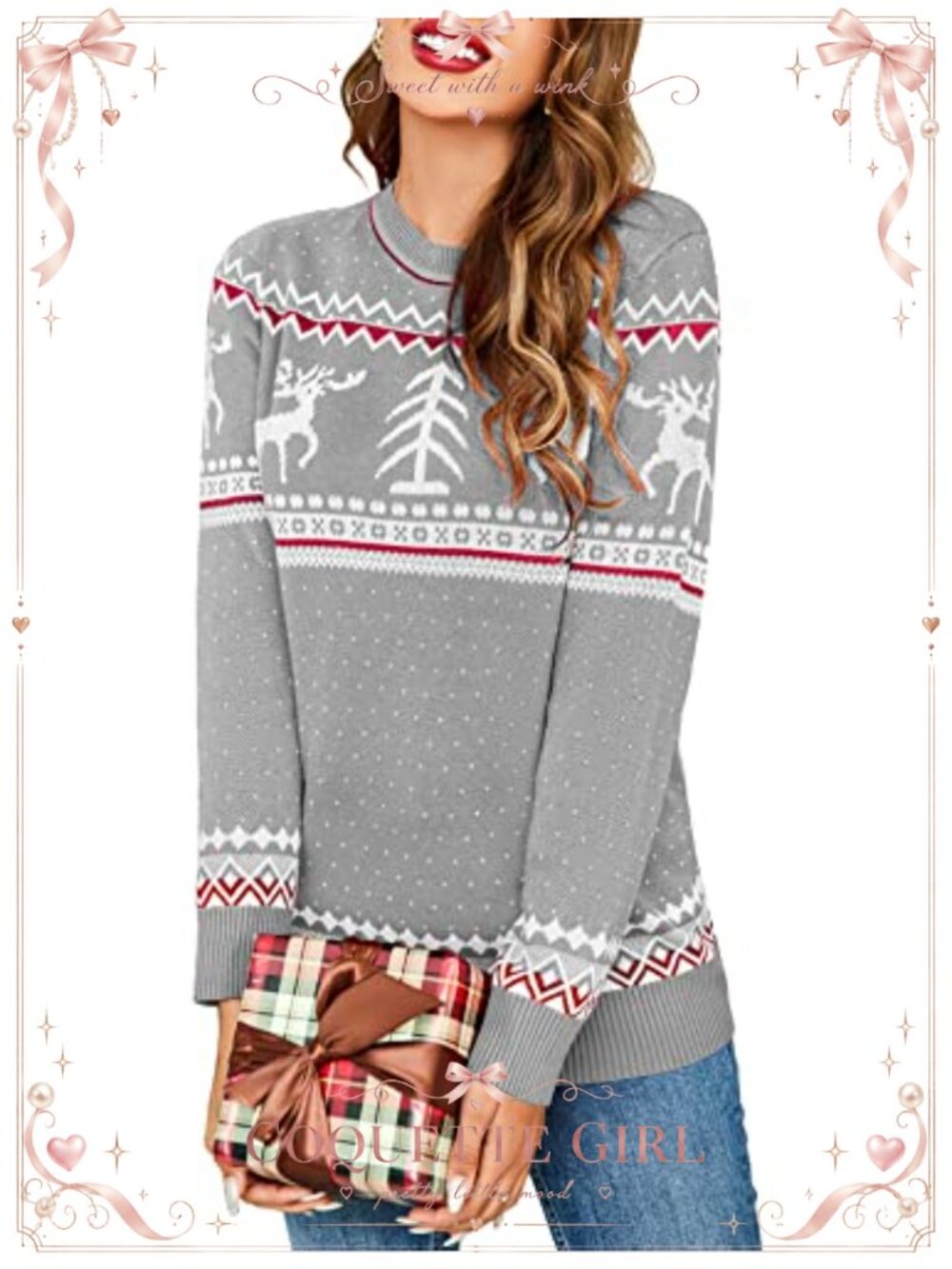 Ugly Christmas Sweater Reindeer Tree Knit Pullover Long Sleeve Women's Holiday